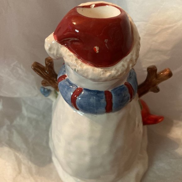 SNOWMEN CANDLE HOLDER NEW CERAMIC CUTE HOLIDAY - Picture 3 of 3